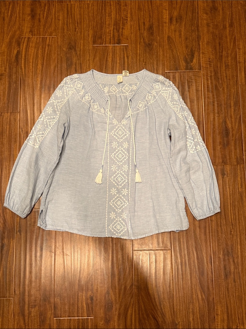 Joie Pale Blue Embroidered Peasant Tunic